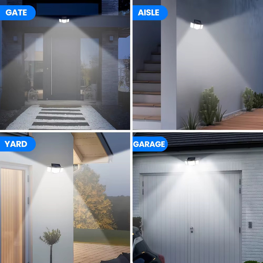 Solar-Außenleuchten mit 348 LEDs und Bewegungssensor, IP65 wasserdichte LED-Wandleuchte mit 3 Modi für Garten und Hof, schwarzes Solar-Flutlicht mit 3 Köpfen - Bild 6