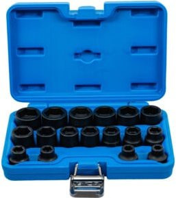 BGS Kraft-Steckschlüssel-Einsatz-Satz Sechskant extra flach, 17-teilig, Antrieb 1/2 Zoll, SW 8 - 24 mm, aus Chrom-Molybdän-Stahl - Bild 1