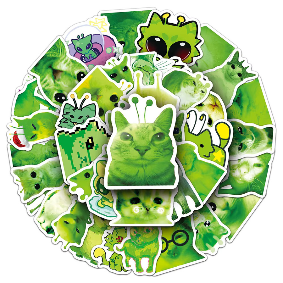 Rspctou Lustige Abstrakte Alien-Katzen-MEME-Aufkleber Wasserdichte Cartoon-Sticker in Multicolour für DIY Deko an Koffer, Handy oder Helm - Bild 2