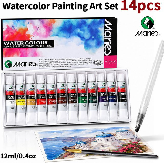 Marie's Aquarellfarben-Set mit 14 Teilen, 12 Farben in Multicolour mit Wasserpinsel und Detailpinsel, 12ml pro Farbe - Bild 1