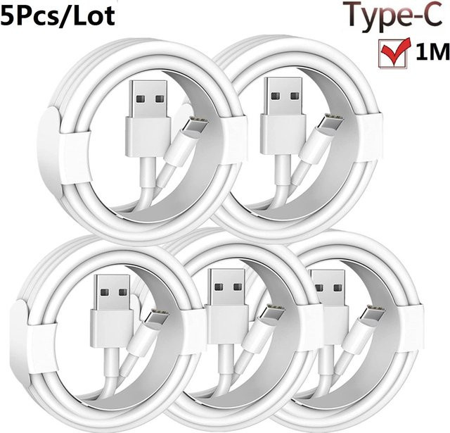 TAQKRED USB-C Schnellladekabel für Android-Smartphones, 5er-Set, Weiß, Länge: 1 m - Bild 1