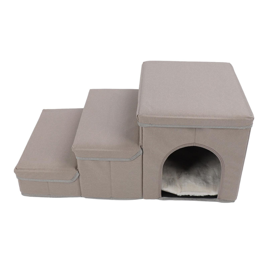 Igeteck Faltbare Hundetreppe in Beige mit Hundehütte und 2 Aufbewahrungsboxen für Hunde und Katzen - Bild 1