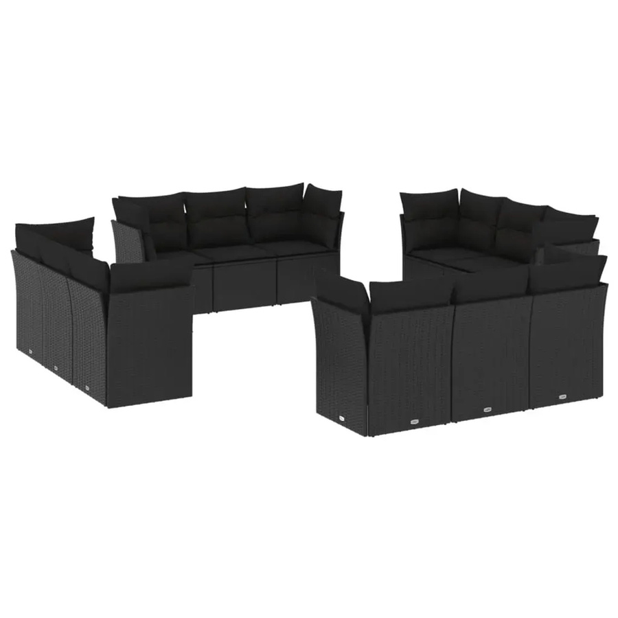 vidaXL 12-tlg. Garten-Sofagarnitur in L-Form aus schwarzem Poly-Rattan mit Sitzkissen und Rückenkissen - Bild 2