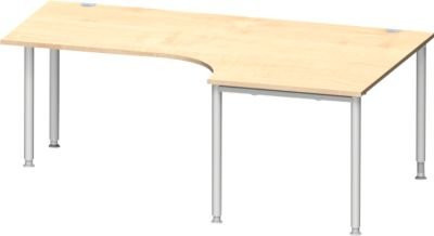 Schäfer Shop Genius Winkelschreibtisch MODENA FLEX 90 Grad mit Ansatz rechts, einseitig, verkürzte Seitenteile und 4-Fuß-Rundrohr in Ahorn-Dekor und Weißaluminium - Bild 1