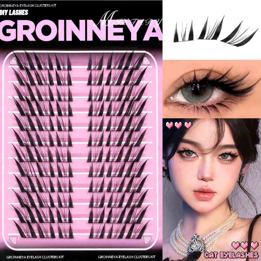 GROINNEYA Wimperncluster Set, Katzenwimpern, natürlich - Bild 3