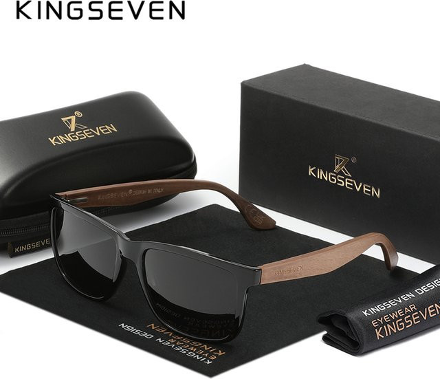 KINGSEVEN Sonnenbrille Rechteck, Holz, Vollrand, polarisiert, Herren - Bild 1