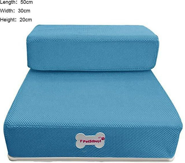 Yiran Furniture Hundetreppe für kleine Hunde und Katzen, 2/3 Stufen, Blau, Rutschfest und mit abnehmbarem Bezug, Höhe: 30 cm - Bild 1