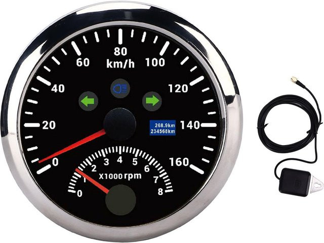 DIYelecs GPS Geschwindigkeitsmesser und Drehzahlmesser mit LCD-Anzeige und roter Hintergrundbeleuchtung für Auto, Boot, Yacht, Wohnmobil und LKW, Schwarz - Bild 1
