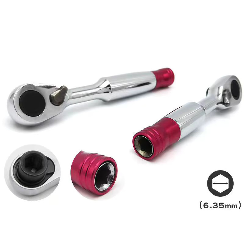 2-in-1 Mini-Sechskant-Ratschen-Set in Rot mit 1/4 Zoll Antrieb für Fahrzeug und Fahrrad - Bild 2