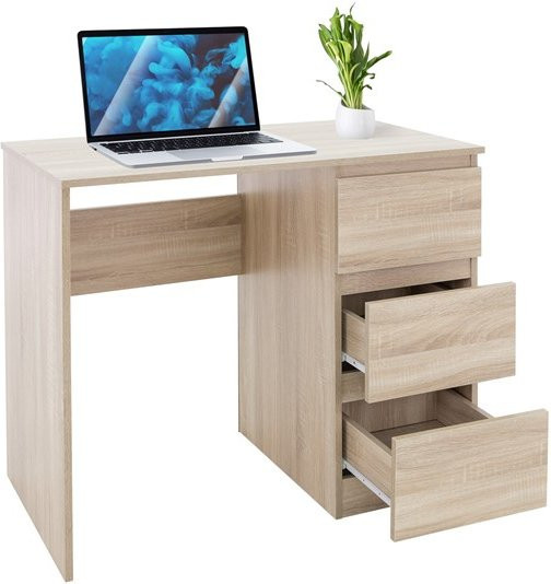 ML-Design Schreibtisch mit 3 Schubladen in Braun, B/T/H: 90 x 50 x 76 cm - Bild 1