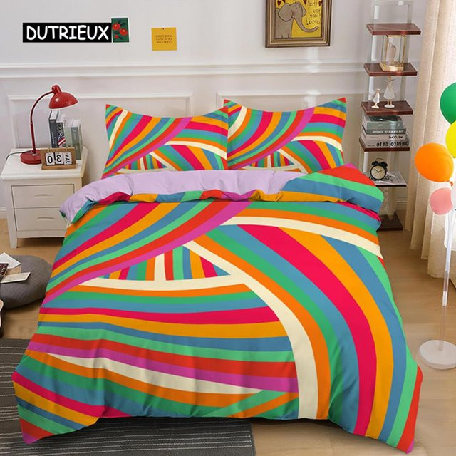 Bettwäscheset mit abstraktem Regenbogen-Design von Binchi Outdoor Product, farbenfroh, King-Size, Material Mikrofaser-Polyester, Set bestehend aus Bettdeckenbezug und Kissenbezug, Breite: 245 cm, Höhe: 210 cm - Bild 1
