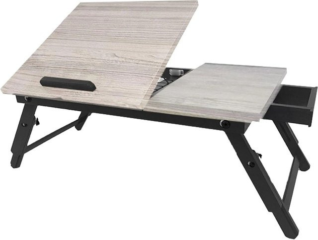 Relaxdays Laptoptisch aus Bambus und MDF, höhenverstellbar, Grau/Schwarz, B: 70 cm, T: 35 cm, H: 27 cm - Bild 1