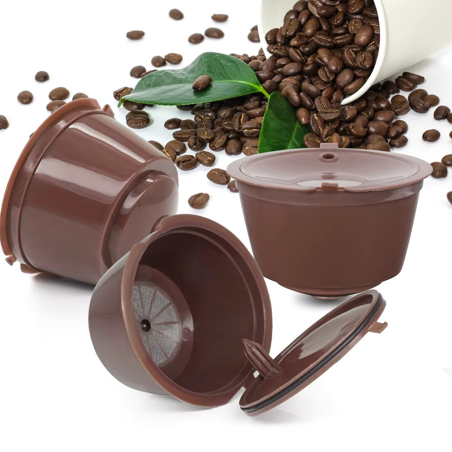 6er Set wiederverwendbare Kaffeekapsel-Siebe für Nespresso inklusive Bürste und Löffel, rund, Schwarz und Braun - Bild 2