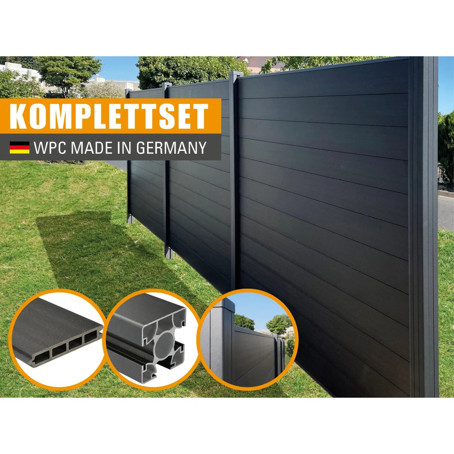 Kovalex WPC Sichtschutzzaun-Element mit 2 Pfosten in Anthrazit Mattiert - Bild 2