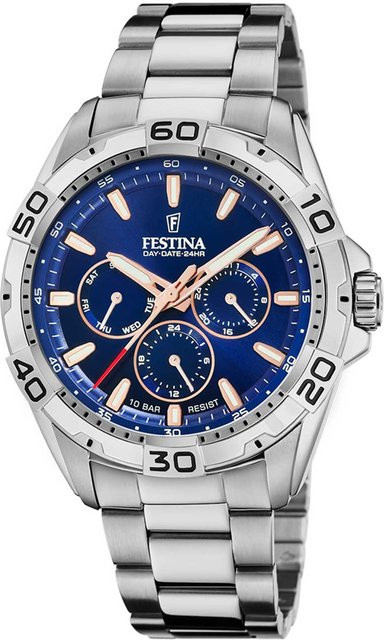 Festina Herrenuhr, Quarz, Edelstahl, Blau, 44 mm, 10 ATM - Bild 1