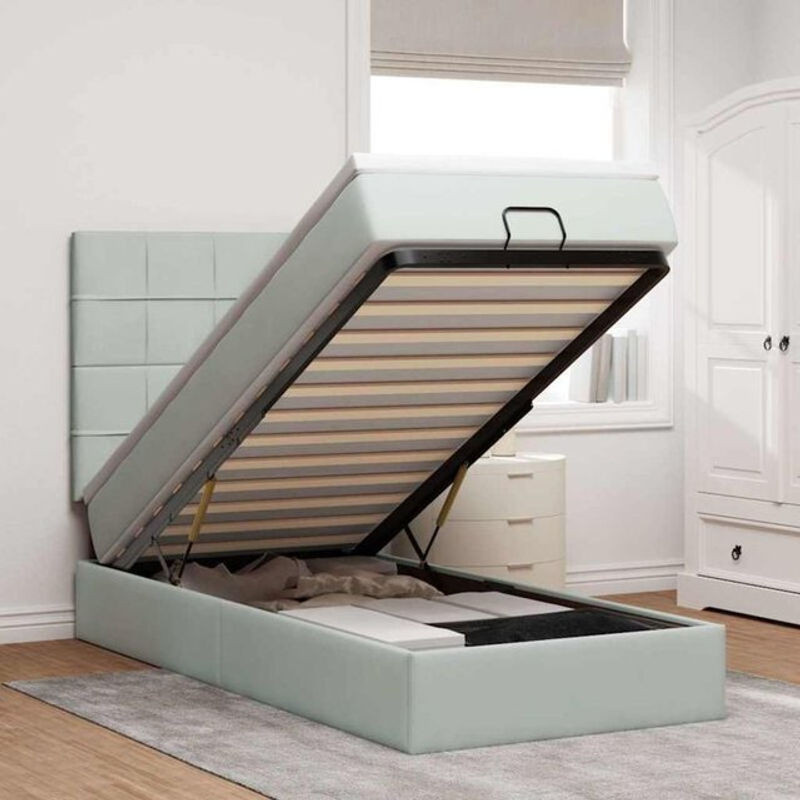 vidaxl Ottoman Polsterbett mit Matratze und LED in Hellgrau aus Samt, B/T/H: 200 x 80 x 118 cm - Bild 1