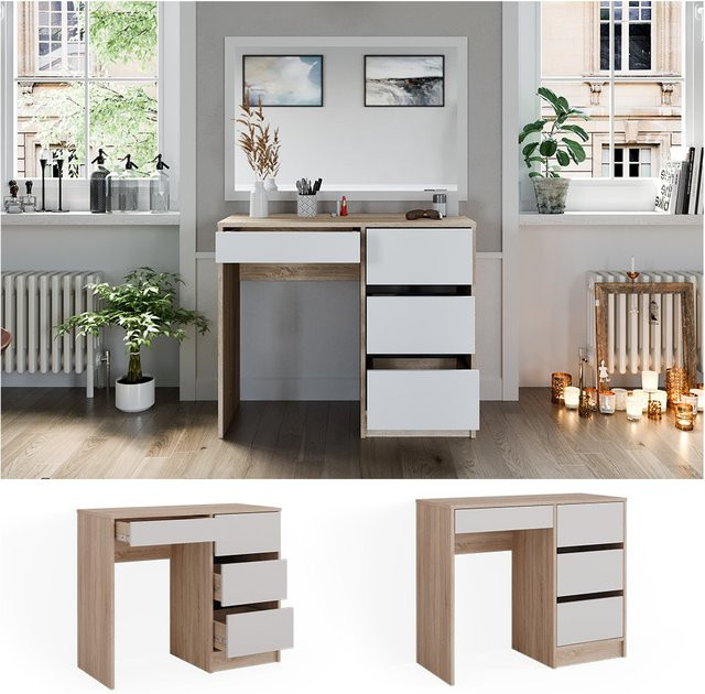Vicco Schminktisch Sherry Sonoma Weiß mit Schubladen, B: 90 cm, H: 75 cm, T: 40 cm - Bild 1