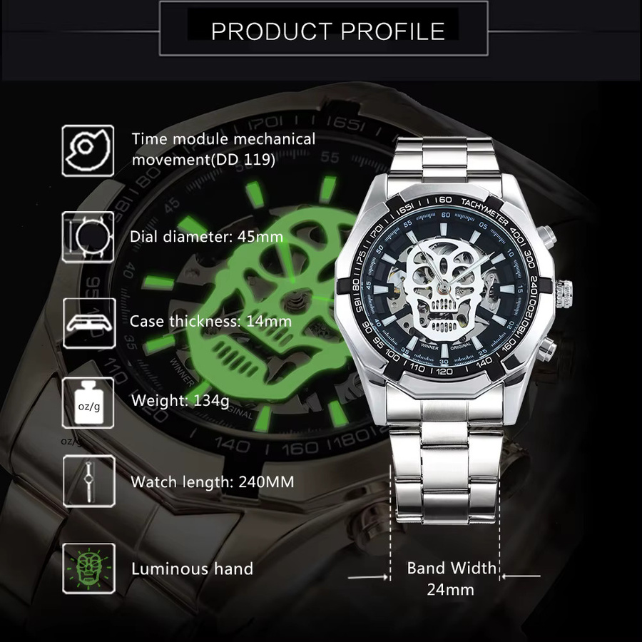 WINNER Armbanduhr Automatik, Edelstahl, Schwarz, Herren - Bild 5