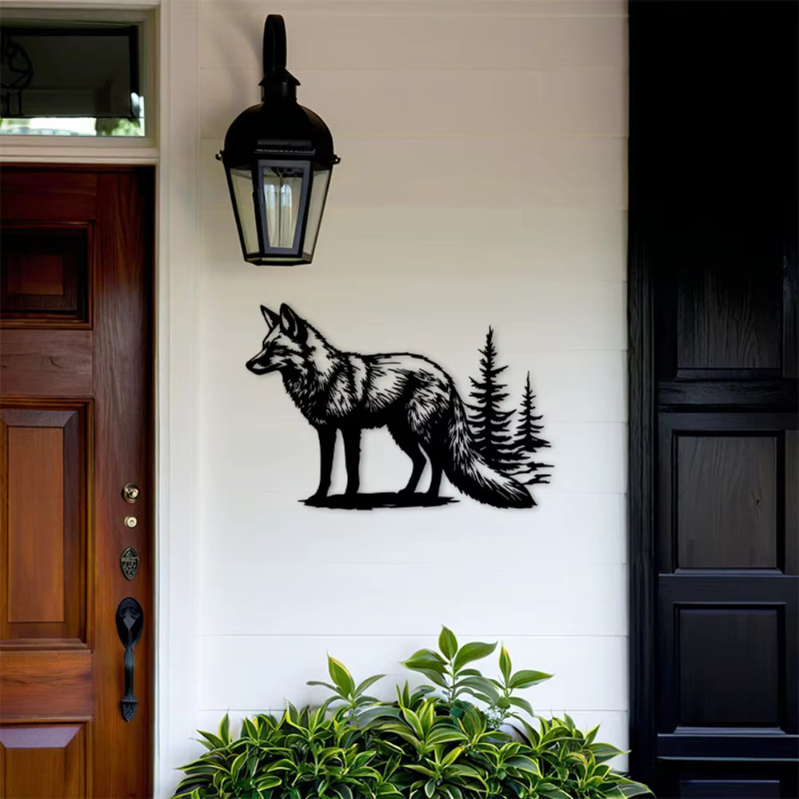 CIFBUY Metall-Wandkunst Fuchs und Kiefern in Schwarz als rustikale Wildtier-Silhouette für Innen und Außen - Bild 4