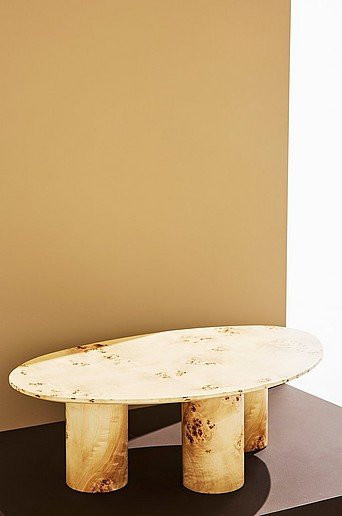 Remi Couchtisch Hochglanz Pappelwurzel in Braun und Beige, B/T: 110 x 70 cm - Bild 1