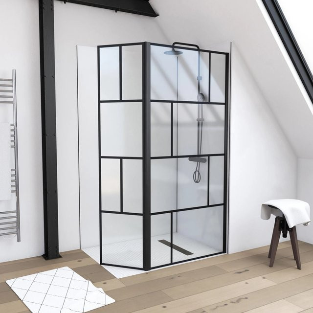 Aurlane Duschwand Walk-In Bricks in Schwarz und Transparent, B: 130 cm, H: 195 cm - Bild 1
