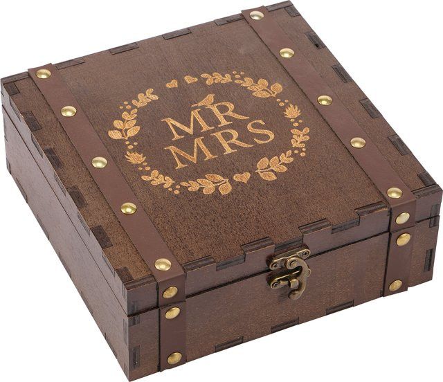 Willstar Hochzeits-Andenkenbox aus Holz in Braun mit Deckel und Schloss im Vintage-Design für Paare - Bild 1
