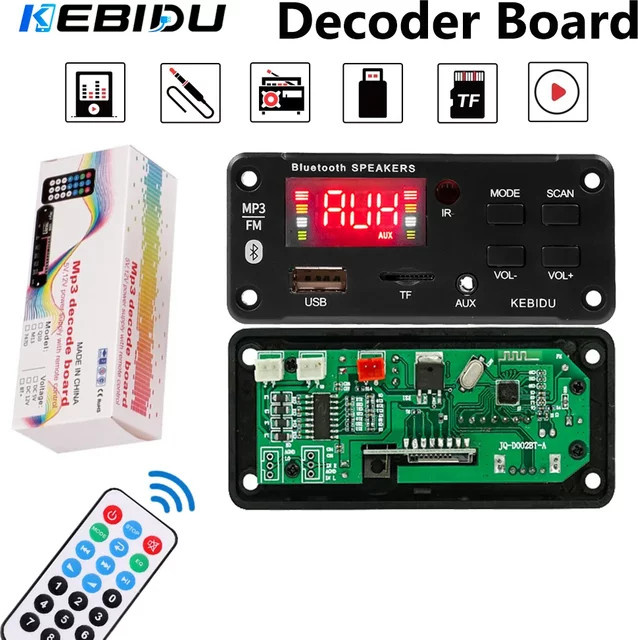 KEBIDU Bluetooth MP3-Player Kabelloses DC 12V MP3-Decoder-Board mit USB-C, TF-Slot und FM-Radio in Schwarz - Bild 1