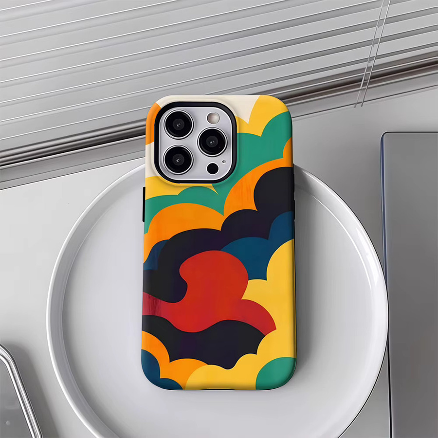 Handyhülle mit buntem Wolken- und Sonnen-Design für Apple iPhone 11 bis iPhone 17 Pro Max Plus, doppelschichtige Rückseite, mehrfarbig - Bild 4