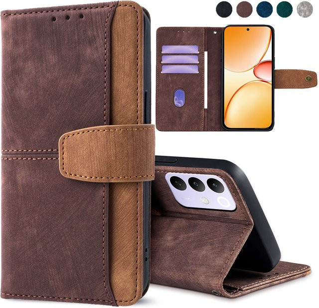 Klassische Flip-Kartenhülle mit Standfunktion und Metallverschluss für Realme C85 Pro, C71, C75, C67, C61, C55, C53, C51, C35, C33, C31, C25S, C25Y in Blau - Bild 1