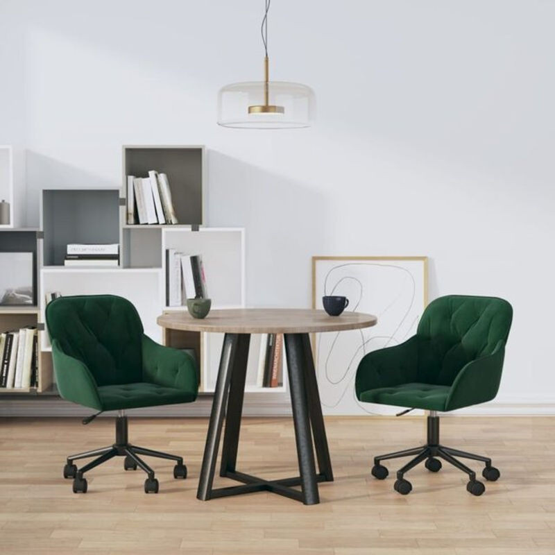 Vidaxl Esszimmerstühle 2er Set drehbar in Dunkelgrün aus Samt und Metall im modernen Design - Bild 1