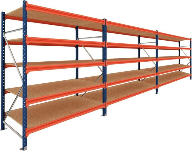 PROREGAL Schwerlastregal DOMINUS Weitspannregal mit 3 Feldern und 5 Ebenen, Blau/Orange, B/H/T: 250 x 40 x 45 cm - Bild 1