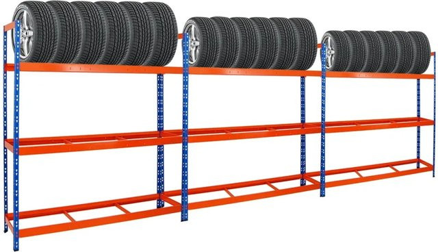 PROREGAL Tiger XL Reifenregal Set aus 3 Einheiten, Blau-Orange, H x B x T: 200 x 180 x 45 cm - Bild 1