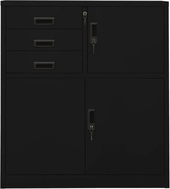 vidaXL Büroschrank aus Stahl in Schwarz mit Türen und Schubladen, B/T/H: 90 x 40 x 102 cm - Bild 1