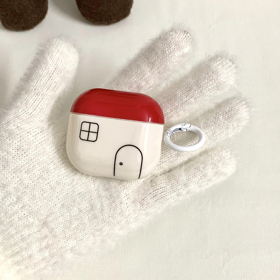 Stoßfeste Streifen-Kopfhörerhülle mit Hausmuster und Anhänger für Apple AirPods Serie 1, 2, 3, 4 und Pro/Pro 2/Pro 3 in Multicolour - Bild 3