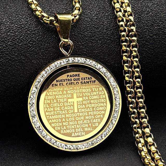 AFAWA Halskette mit Gebetsanhänger, Edelstahl, Kristall, Gold, Unisex - Bild 1