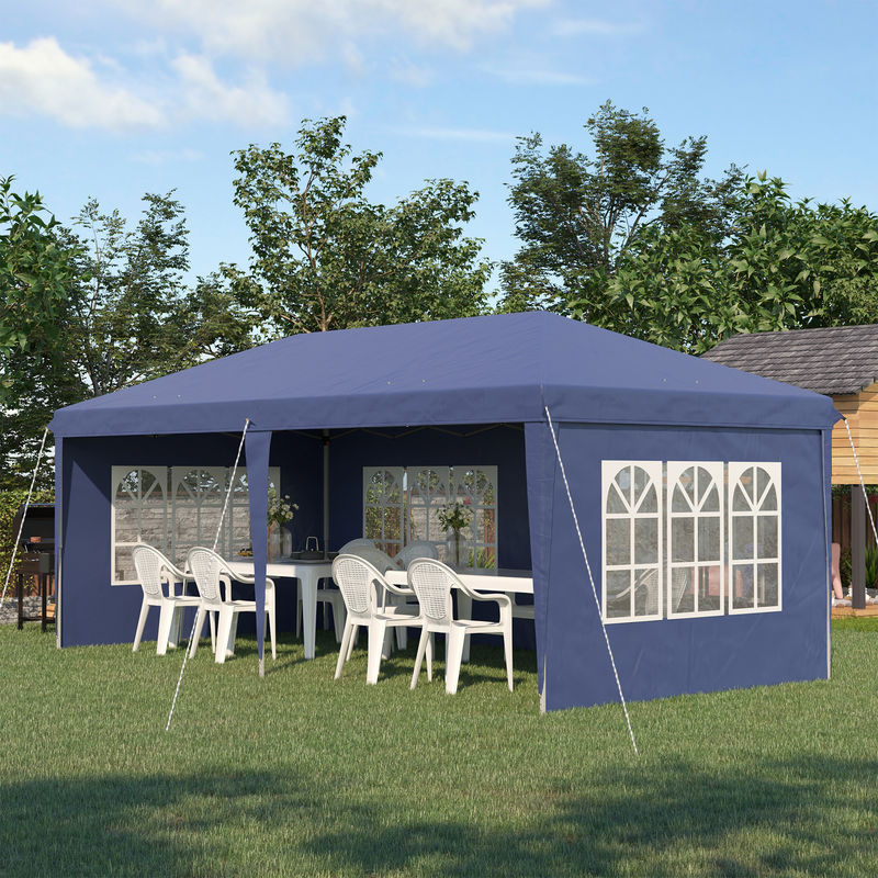 Outsunny Faltpavillon Partyzelt mit abnehmbaren Seitenwänden und Fenstern in Blau, B/T: 6 x 3 m - Bild 2