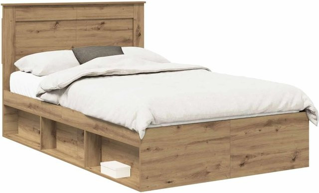 vidaXL Bettrahmen mit Kopfteil in Artisan-Eiche, modern, Farbe: Braun, B/T/H: 120 x 200 x 123 cm - Bild 1