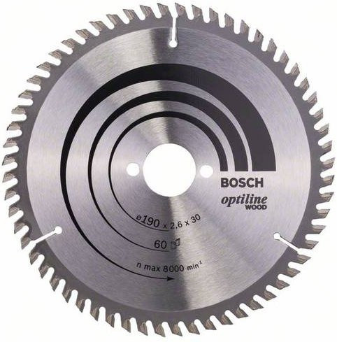 Bosch Optiline Wood Hartmetall Kreissägeblatt mit 60 Zähnen, Durchmesser: 190 mm, Bohrung: 30 mm, Dicke: 2,6 mm - Bild 1