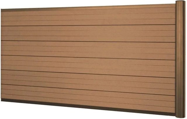 MCW WPC-Sichtschutz Savoie Windschutz Zaun mit Alu-Pfosten Erweiterungselement Niedrig 1,85m Teak - Bild 1