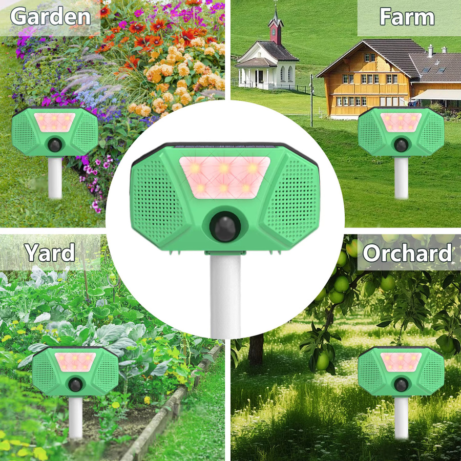 SAIJZEK Solarbetriebener Tiervertreiber in Grün mit Bewegungssensor, LED-Blitz und Alarm sowie 4 Modi für den Gartenschutz im Freien - Bild 5