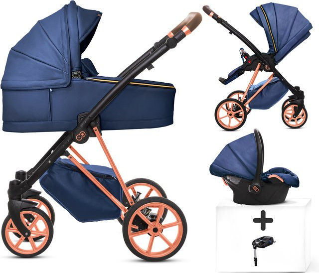 TPFLiving 4in1 Kinderwagen Royal aus Kunstleder in Blueberry mit Gestell in Roségold - Bild 1