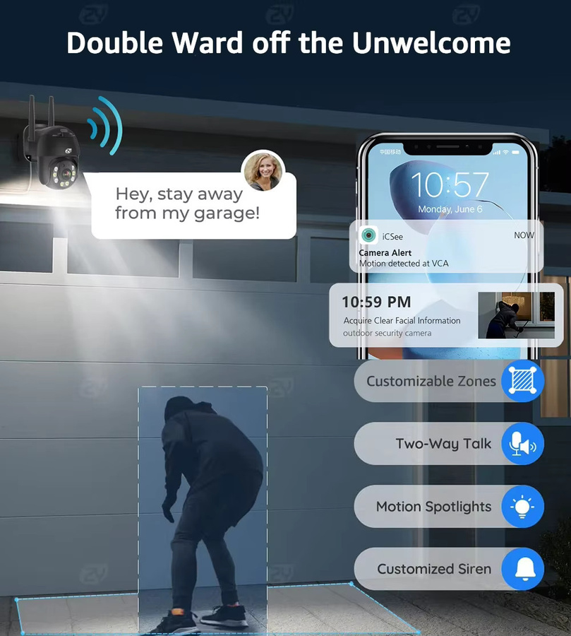 Zysecurity Outdoor Wifi Sicherheit Kamera mit 1080P Auflösung, AI Smart Auto Tracking, Speed Dome und IR Nachtsicht in Schwarz - Bild 2