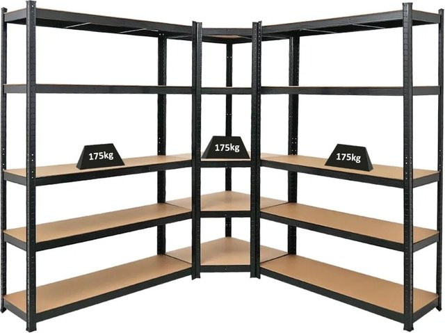 PROREGAL Regalset Ragnar bestehend aus 1x Eckregal und 2x Schwerlastregal in Schwarz, H x B x T: 180 x 190 x 40 cm - Bild 1