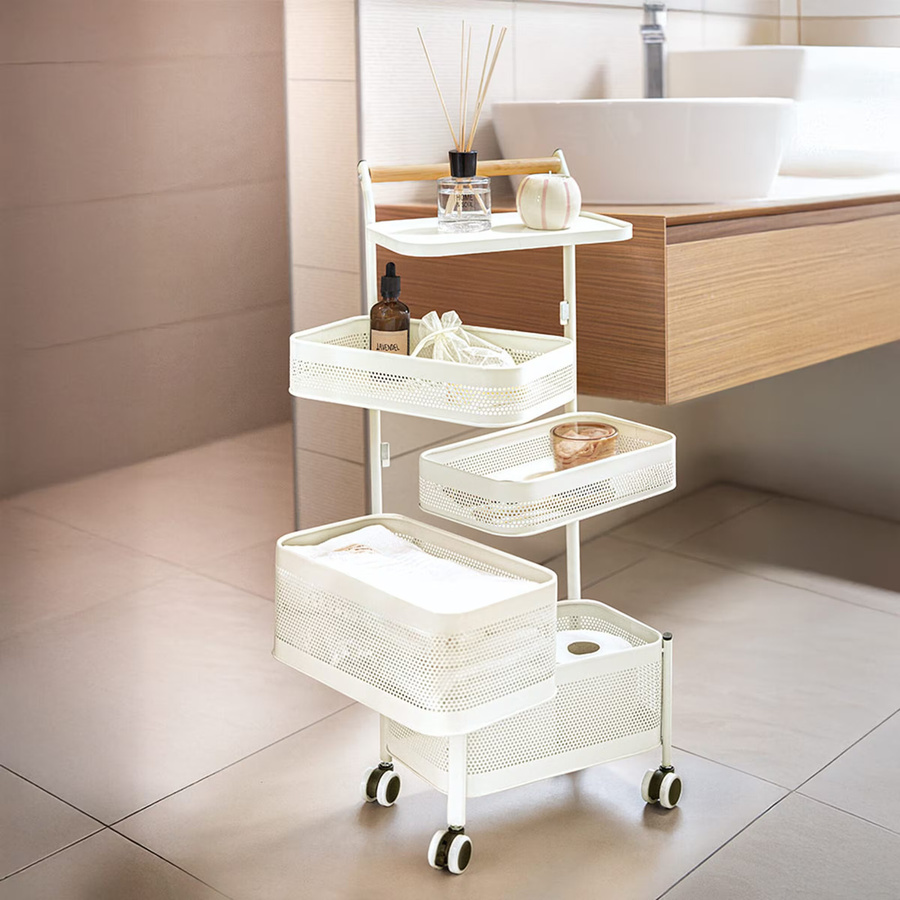 Genialo Metall-Rollwagen in Matt Weiß und Beige im modernen Design - Bild 2