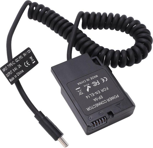 ENEL14 Typ C Netzteil mit DC-Kuppler und Dummy-Akku für Nikon D5600 D5500 in Schwarz - Bild 1