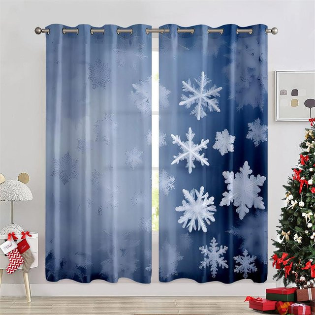 Weihnachts Vorhänge mit Schneemann-Motiv in Rot und Blau, 2er-Set aus Polyester für Wohnzimmer, Schlafzimmer und Balkon, B: 50 cm, H: 130 cm - Bild 1