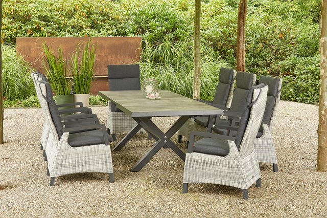 Siena Garden Sincro/Corido Garten-Essgruppe aus Alu, Geflecht und Keramik in Anthrazit/Grau mit 8 Diningsesseln und ausziehbarer Keramiktisch, B/T/H: 260 x 100 x 77 cm (ausziehbar auf 200 x 100 cm) - Bild 1