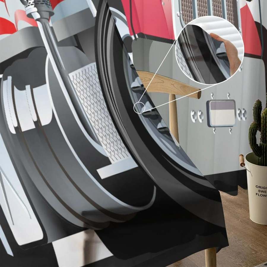 Yiran Furniture Transparentes Tüllvorhang mit Cartoon-LKW Motiv in Weiß, Breite: 135 cm, Höhe: 115 cm - Bild 1