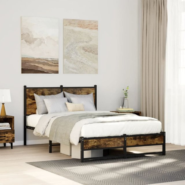 vidaXL Metallbettrahmen in Räuchereiche, Farbe Braun, B/T/H: 120 x 190 cm - Bild 3