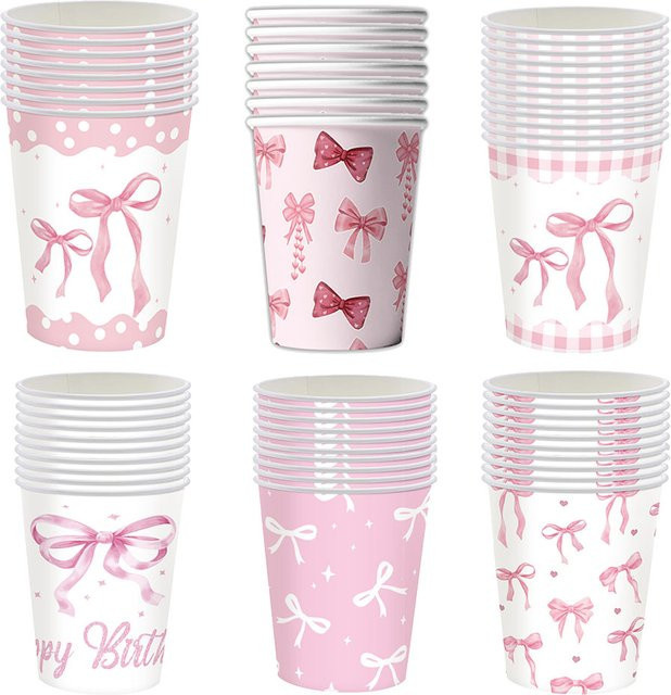 Einweg Papierbecher mit Bogen-Design in Rosa und Weiß für Geburtstag, Hochzeit oder Babyparty - Bild 1